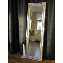 Beautifully Tall & Ornate Antique Silver Vintage Style Long Floor Full Length Dressing Mirror with Bevelled Glass - Overall Size: 52 inches x 16