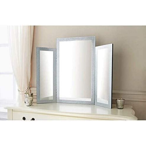 Sparkle Collection Glitter Frame 3 Piece Freestanding Bedroom Dressing Table Make-up Mirror 1