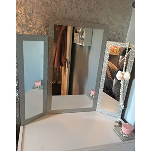 Sparkle Collection Glitter Frame 3 Piece Freestanding Bedroom Dressing Table Make-up Mirror 2