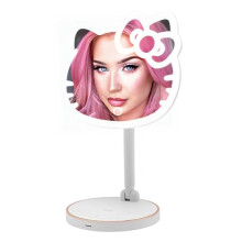 Impressions Vanity Hello Kitty Tabletop Mount LED Cordless Makeup Mirror with 360 Degree Rotation, Touch Sensor Desk Mirror with Light Strip and