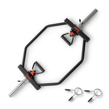 Sunny Health & Fitness Strength Training Olympic Hex Bar Barbell, High Load Capacity, Swivel Handles, Safety Clips, Knurled Handles for Deadlifts,