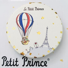 KIUB Paris Eiffel Tower Round Pocket Mirror – Little Prince in Hot Air Balloon Design