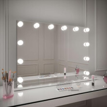 Hollywood Mirror Scarlett Large Vanity Mirror with Lights, 100 x 70cm Wall Mounted or Tabletop Makeup Mirror, Dimmable LED Bulbs, 3 Colour Modes,