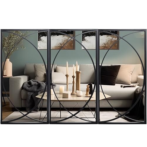 LuxenHome 3-Piece Black Metal Rectangular Wall Mirror Set