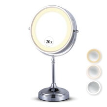Super Zoom 20X Magnifying Makeup Mirror with Lights - 20X & 1X Make Up Vanity Mirror with 3 Lighting Modes, Rechargeable Battery with USB Cable - 20cm
