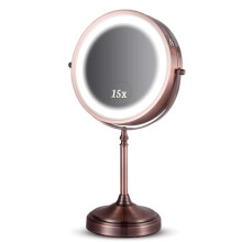 MIRRORVANA Lighted Make Up Mirror with 15X Magnification - 15X & 1X Double Sided LED Makeup Mirror with 3 Lighting Modes, Rechargeable Battery with