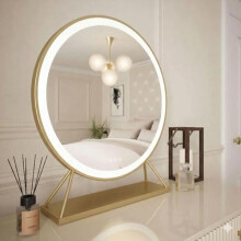 Hollywood Mirror Anne Round Vanity Mirror with Lights, Gold Dressing Table Makeup Mirror, 60x67cm LED Light Up Mirror with Touch Control, Dimmable 3