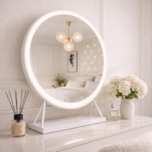 Hollywood Mirror Marilyn Round Vanity Mirror with Lights, White Dressing Table Makeup Mirror, 60cm LED Light Up Mirror with Touch Control, Dimmable 3