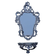 Lnxp 2-Piece Set in Silver Consisting of Wall Mirror and Wall Bracket Oval Baroque Antique 50 x 76 cm Hallway Entrance Furniture Console Shelf Mirror
