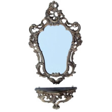 Lnxp 2-Piece Set in Gold Consisting of Wall Mirror with Oval Baroque Antique Wall Bracket 50 x 76 cm Hallway Entrance Furniture Console Shelf Mirror