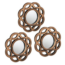Relaxdays Set of 3 Mirrors, Round, Ø 25 cm, Wall Mounted, Plastic Frame, Vintage Style, Bedroom & Hallway, Gold/Black