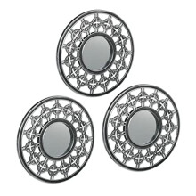 Relaxdays Set of 3 Mirrors, Ø 25 cm, Round, Wall Mounted, Plastic Frame, Ornamental, Bedroom & Hallway, Silver/Grey