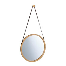 Relaxdays Round Hanging Mirror, Adjustable Strap, Bamboo Frame, Modern, Hallway, Bathroom & Guest WC, : 38 cm, Natural