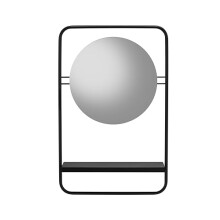 Croydex Furzton Round Bathroom Mirror with Shelf, 4mm Mirror Glass, Matt Black Steel Framed Design, Wall Mounted, Contemporary Style