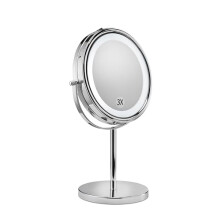 Croydex Chrome Freestanding Pedestal Bathroom Mirror, Illuminated Makeup Mirror with Lights, Double-Sided Magnifying x3, Sleek Design, 1x True View,