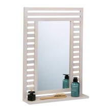 Relaxdays Bathroom Mirror, with Shelf, Wall Mounted, HxWxD: 70x50x12 cm, Walnut Wood Frame, for Toilet & Hallway, White