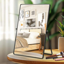 Clickinline Vanity Mirror, Metal Frame Desk Makeup Mirrors, Portable Black Bathroom Mirror Free Standing, 360 Adjustable Rotation Dressing Table