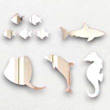 Super Cool Creations Sea Life Acrylic Silver Mirrors - 12cm each, Fish, Seahorse, Shark, Stingray & Dolphin, with sticky fixings