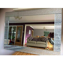 HOMELY Rectangle Shape Designer Silver Glitter Wall Mirror Frame Beautiful Decoration Art Piece Gift (40x60cm)