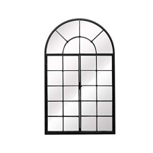Aspect Arched Window Wall Mirror,Metal Window Pane Mirror,Black (Black, 70(W) x3(D) x115(H) cm) M49BK