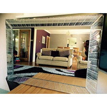 CAPRISTAR Rectangle Shape Designer Silver Glitter Wall Mirror Frame Beautiful Decoration Art Piece Gift (60x80cm) Diagonal Design