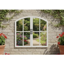Homely 72X65cm Window Shape Designer Wall Mirror Beautiful Decoration Art Piece Gift (White)