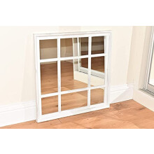 61x61cm Square Shape Window Style Designer Wall Mirror Beautiful Decoration Art Piece Gift (White Rustic)
