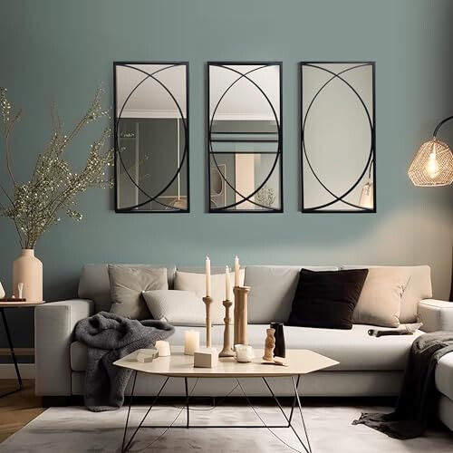 LuxenHome 3-Piece Black Metal Rectangular Wall Mirror Set 1