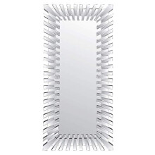 Modern Unique 3D Sunburst All Glass Venetian Rectangular Wall Mirror, 61x51, Silver