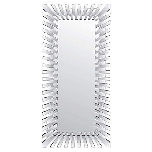 Modern Unique 3D Sunburst All Glass Venetian Rectangular Wall Mirror, 61x51, Silver