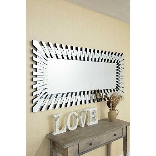 Modern Unique 3D Sunburst All Glass Venetian Rectangular Wall Mirror, 61x51, Silver 2