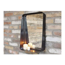 Get Goods Black Industrial Wall Mirror With Shelf Metal Frame
