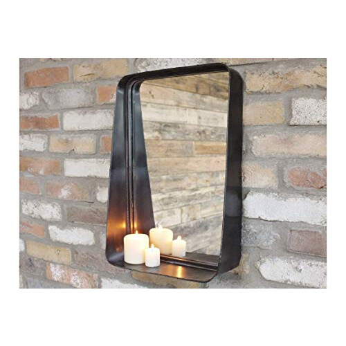 Get Goods Black Industrial Wall Mirror With Shelf Metal Frame