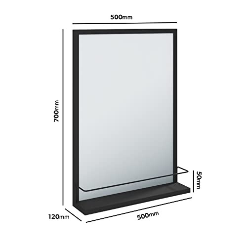 Iona 500 x 700mm Rectangle Black Frame Mirror with Shelf 2