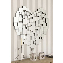 MirrorOutlet Milton Manor Wall Mirror Beautiful Modern Heart Shape Venetian Design 2Ft8 80cm, Frameless, 80 x 80, JH010-M , Black