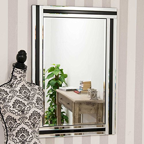 Mirror Eva Rectangle Black Glass Framed Bevelled Wall (36x24),Frameless,YC021-2 1