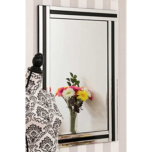 Mirror Eva Rectangle Black Glass Framed Bevelled Wall (36x24),Frameless,YC021-2 2