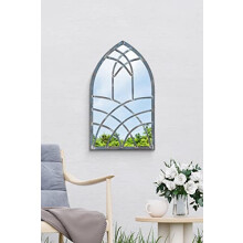 MirrorOutlet Large Metal Rustic Arched Shaped Window Garden Outdoor Mirror 40cm X 24cm, Silver, GM081