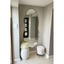 MirrorOutlet The Lacuna - Frameless Modern Full Length Arched Leaner/Wall Mirror 71" X 32" (180CM X 80CM) Silver Mirror Glass with Black wooden