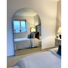 MirrorOutlet The Arcus - Frameless Modern Full Length Arched Leaner/Wall Mirror 74" X 47" (190CM X 120CM) Silver Mirror Glass with Black wooden