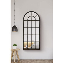 Large New Black Multi Panelled Arched Window Indoor and Outdoor Mirror 4ft7 x 2ft2 140cm x 65cm