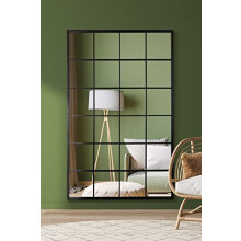 MirrorOutlet The Fenestra - Black Modern Window Full Length Leaner/Wall Mirror 69" X 43" (174CM X 110CM) Black Metal Frame, Canary