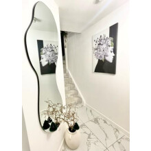 MirrorOutlet The Lacuna - Frameless Modern Full Length Arched Leaner/Wall Mirror 63" X 24" (160CM X 60CM) Silver Mirror Glass with Black wooden