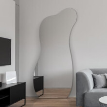 MirrorOutlet The Lacuna - Frameless Modern Full Length Pond Leaner/Wall Mirror 55" X 24" (140CM X 60CM) Silver Mirror Glass with Black wooden Backing