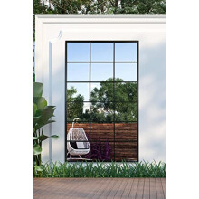 MirrorOutlet The Genestra - Black Modern Window Full Length Garden Wall Mirror 79" X 47" (200CM X 120CM) Silver Mirror Glass with Black Metal Frame.