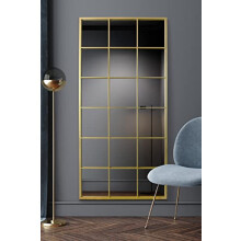 MirrorOutlet The Fenestra - Gold Modern Window Full Length Leaner/Wall Mirror 69" X 33" (174CM X 85CM) Gold Metal Frame, Bluestone