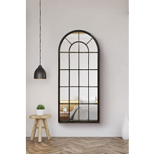 Large New Black Multi Panelled Arched Window Indoor and Outdoor Mirror 5ft3 x 2ft5 160cm x 75cm