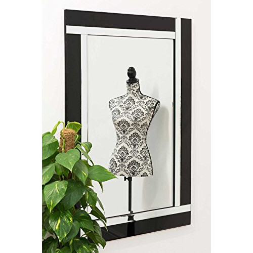 Alison Black Glass Framed Rectangle Bevelled Wall Mirror 48" x 32" Extra Large 1