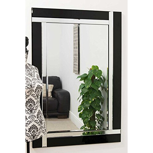 Alison Black Glass Framed Rectangle Bevelled Wall Mirror 48" x 32" Extra Large 2