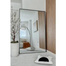 MirrorOutlet The Artus - Black Modern Aluminium Edged Wall Leaner Mirror 68" X 43" (174CM X 110CM) Silver Mirror Glass.…